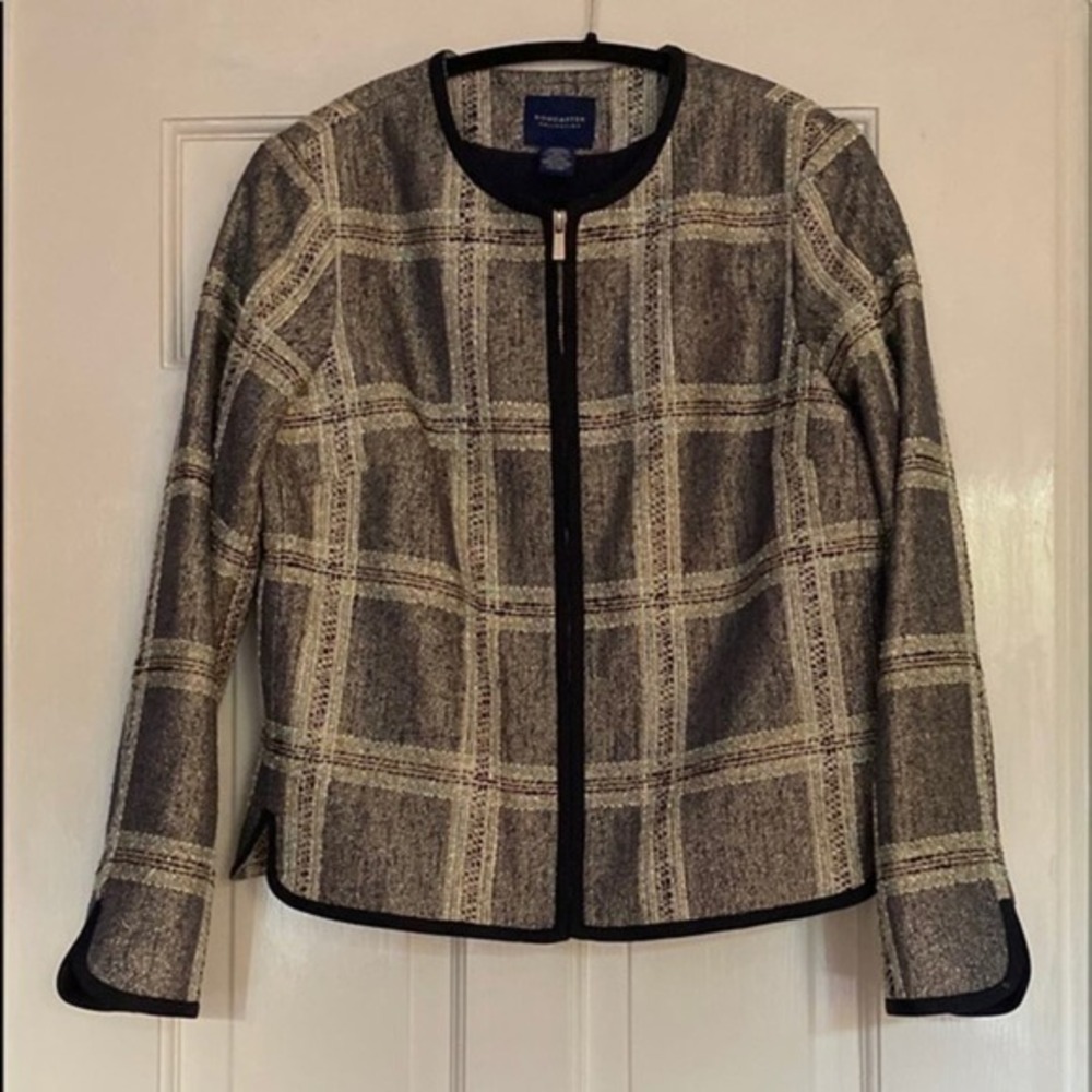 Doncaster‎ Navy & Silver Silk Blend Plaid Jacket Size 10